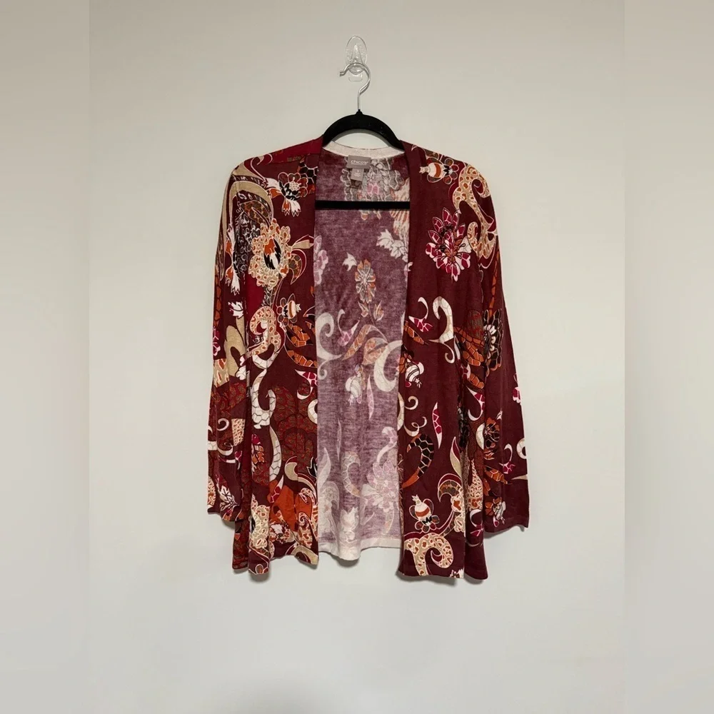 Chico’s Mixed Soiree Long Sleeve Open Cardigan Size 1 Medium NWT Cashmere Blend